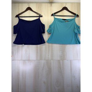 Laugh Out Loud Always Womens Lot Of 2 Blue Cold Shoulder Crop Tank Tops Size M-